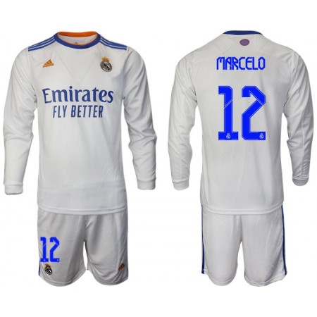 Fußballtrikots Real Madrid Marcelo 12 Kinder Heim Trikotsatz 2021-2022 Langarm